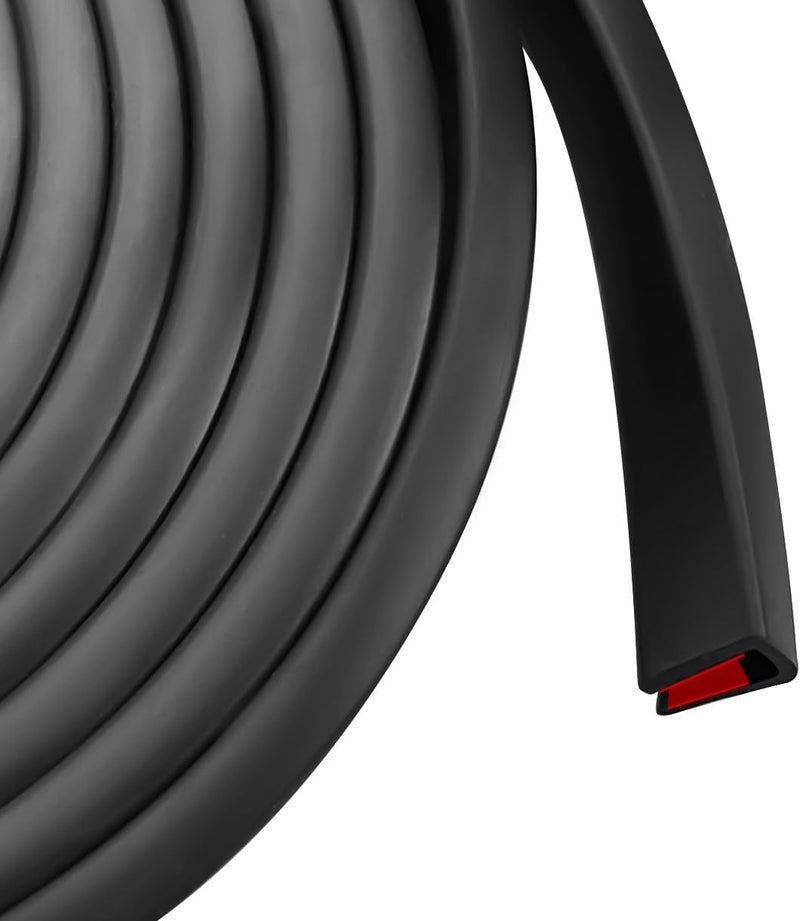 Protalwell Edge Trim, 3/16" (5mm) Rubber Edge Trim, Flexible Self Adhesive U Channel Edge Protector for Glass, Mirror, Plywood, Steel Panel Sharp Edges, Peel and Stick Plastic Trim, Black Color, 20Ft - Image 1