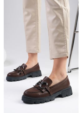 Mio Gusto Suzi Brown Thick Soled Women's Loafer Shoes  - Image 4