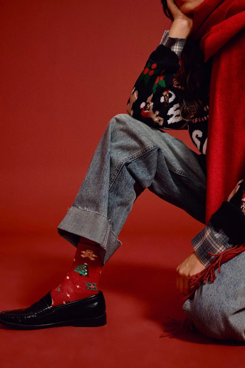 Defacto Woman Christmas Themed Printed 2 Piece Cotton Long Socks