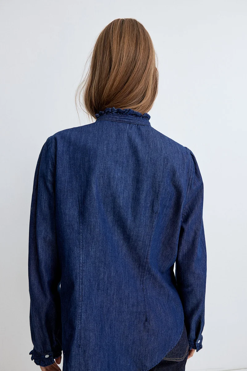 H&M Frill-Trimmed Denim Blouse