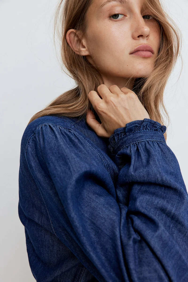 H&M Frill-Trimmed Denim Blouse