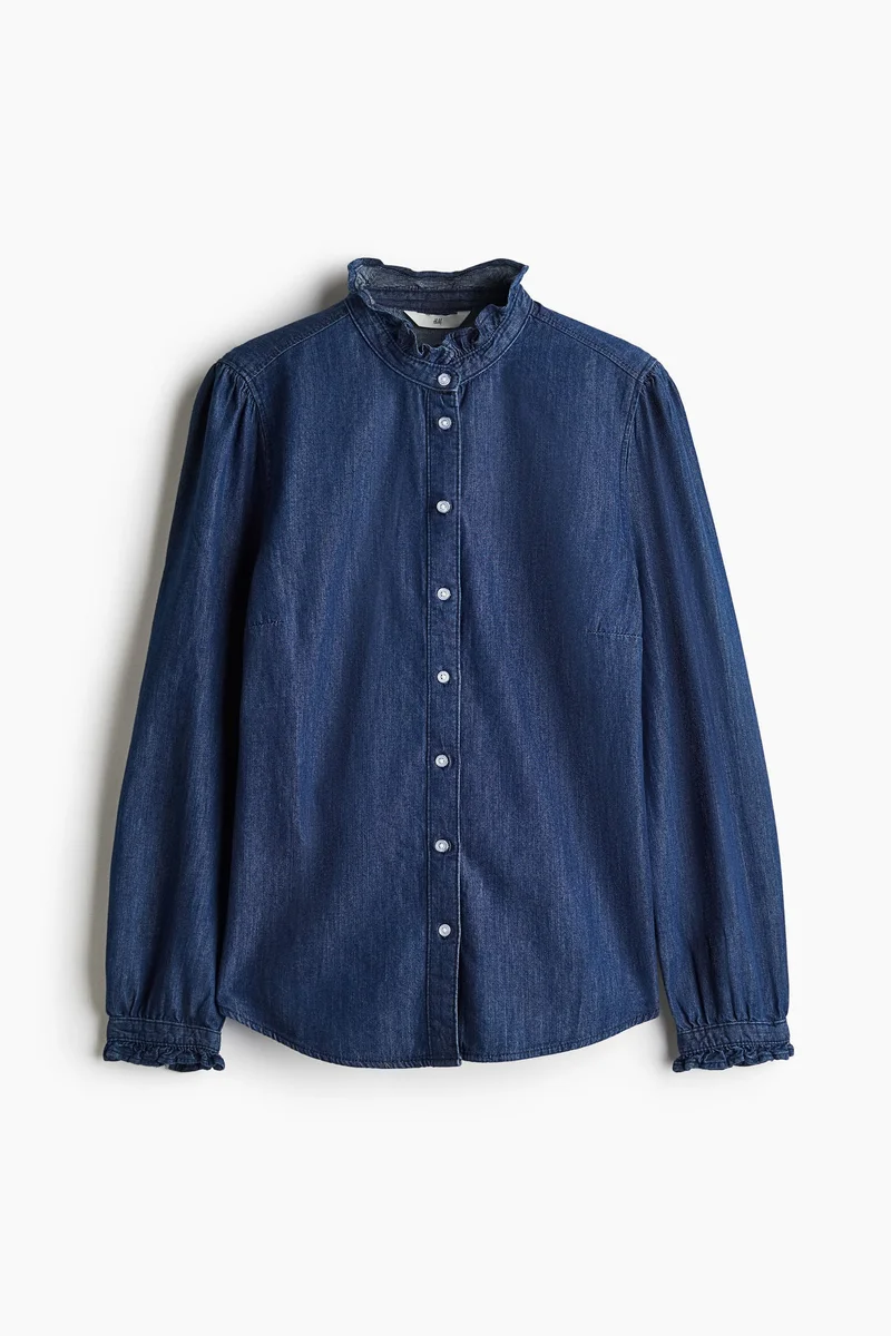 H&M Frill-Trimmed Denim Blouse