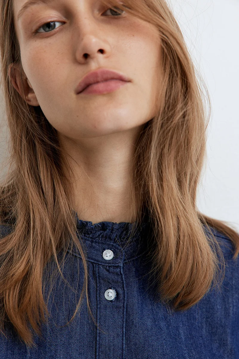 H&M Frill-Trimmed Denim Blouse