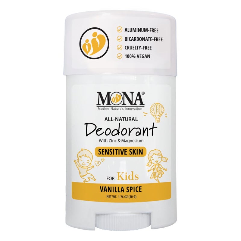 MONA Vanilla Spice Natural Deodorant for Kids, Preteens & Teens, Aluminum Free, Gluten and Baking Soda Free, Gentle for Sensitive Skin, Vegan and Cruelty Free Kids Deodorant Stick (1.76 Oz) - Image 1