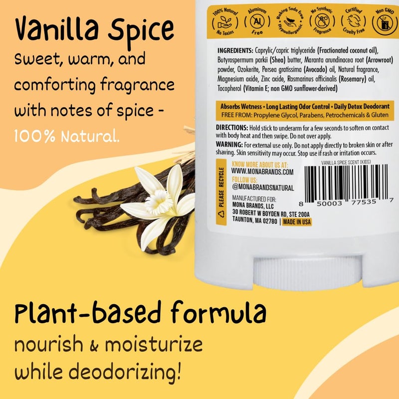 MONA Vanilla Spice Natural Deodorant for Kids, Preteens & Teens, Aluminum Free, Gluten and Baking Soda Free, Gentle for Sensitive Skin, Vegan and Cruelty Free Kids Deodorant Stick (1.76 Oz) - Image 2
