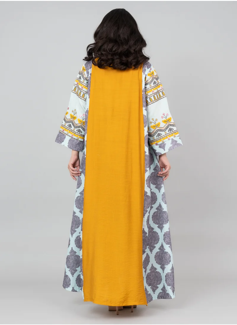 IKKXA Embroidered Solid Jalabiya with Stylish Mandarin Collar IK3002 Turquoise