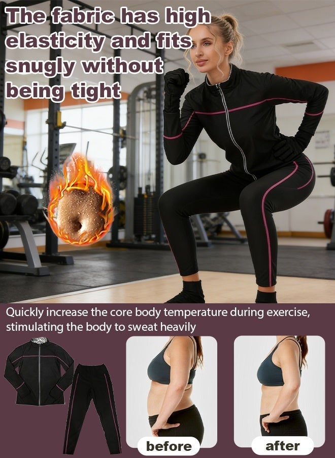 Bukela Women's Sauna Suit Sweat Set for Weight Loss, Zipper Long Sleeve Top & High-Waist Shaping Pants with Gloves & Socks - Image 5
