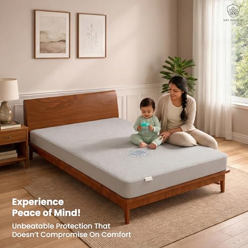 MY ARMOR Waterproof Mattress Protector King Size, 78x72, 6.5x6 feet, Double Bed Protector Sheet Cover, Breathable and Hypoallergenic Ultra Soft Fitted Terry Cotton Feel Fabric, Elastic Skirting, Grey - Image 3