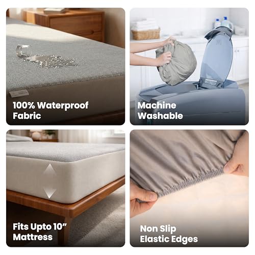 MY ARMOR Waterproof Mattress Protector King Size, 78x72, 6.5x6 feet, Double Bed Protector Sheet Cover, Breathable and Hypoallergenic Ultra Soft Fitted Terry Cotton Feel Fabric, Elastic Skirting, Grey - Image 4