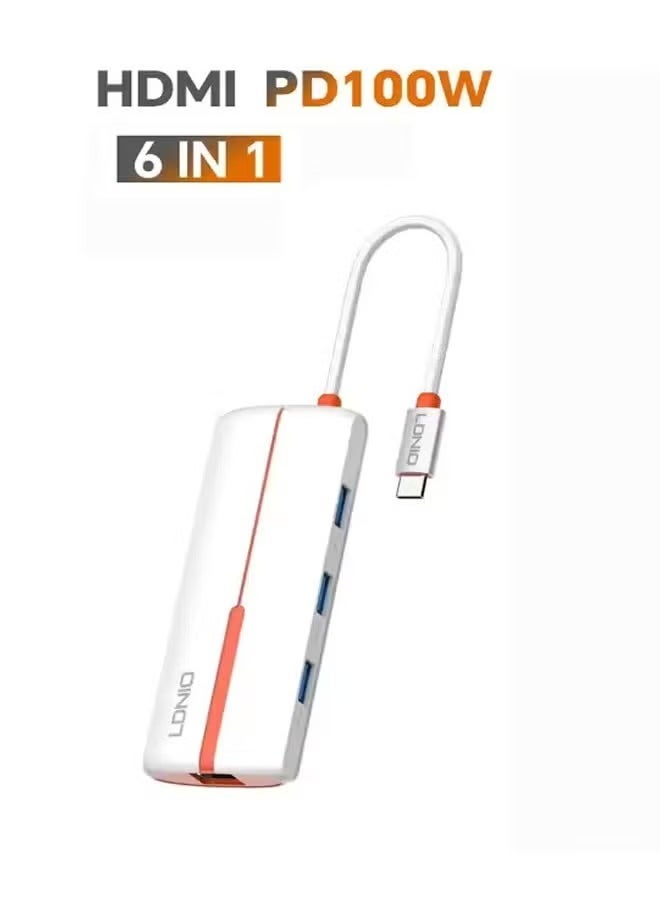 ELTRAZONE 6 In 1 USB-C Dock Station Type C Adapter with HDMI Hub and USB-C Hub for Laptop – Multiport USB-C Docking Station with 4K HDMI Output, Fast Data Transfer USB 3.0 Ports, PD Charging Support, Compatible with MacBook, Dell, HP, Lenovo, and More - Image 1