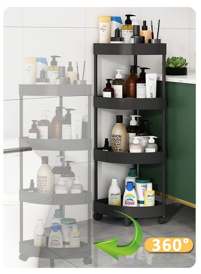 HQ-GAMING 5-Tier Storage Cart, Triangle Corner Shelf Rack, Utility Rolling Cart Kitchen Storage Organizer, Mobile Shelving Unit Cart with Wheels for Bathroom, Laundry, Living Room (Black)  - Image 3