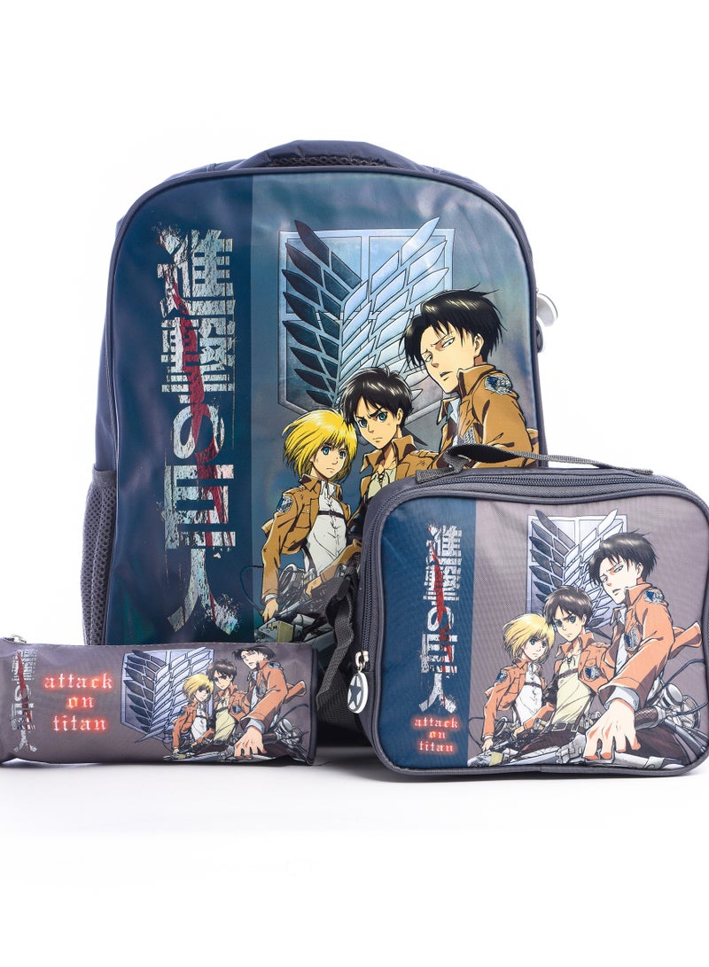 Attack on Titan School Bag Backpack with Lunch Bag and Pencil Case "16 - Image 1