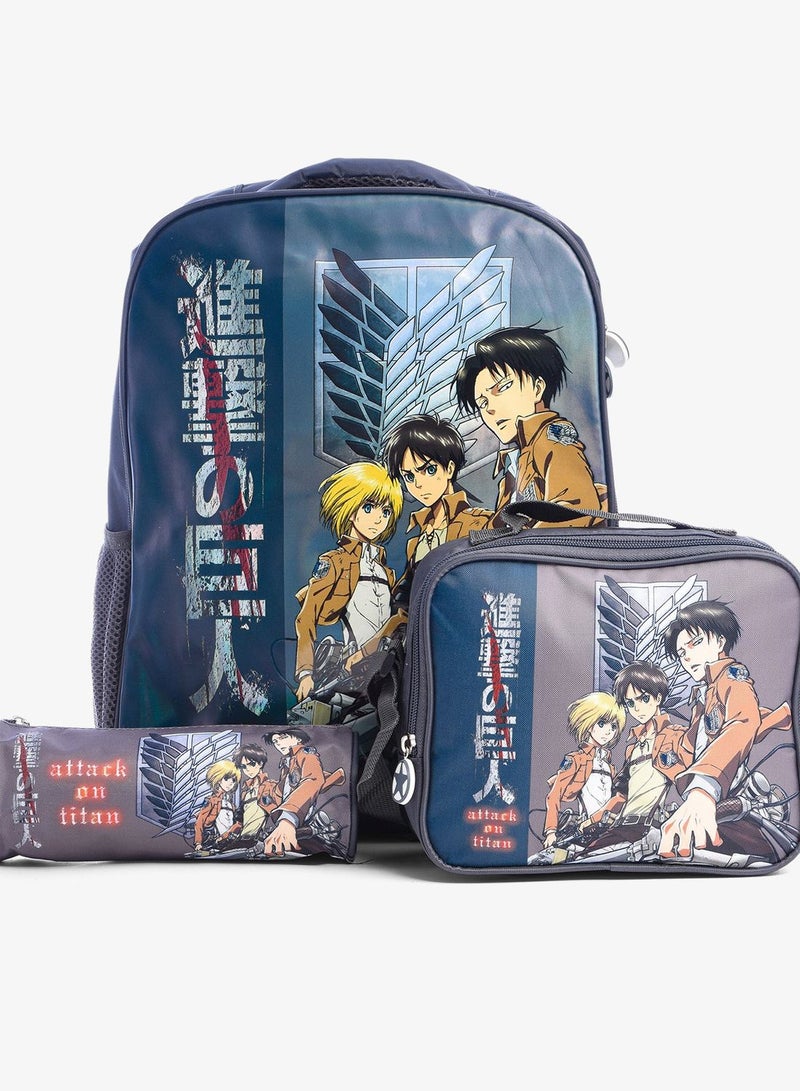 Attack on Titan School Bag Backpack with Lunch Bag and Pencil Case "16 - Image 1