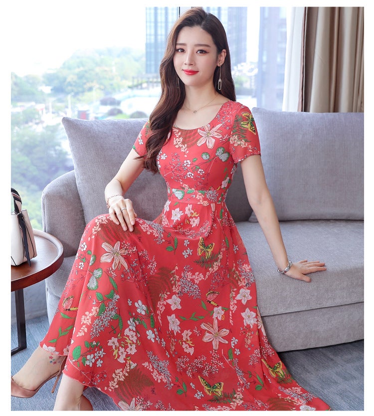 Summer Floral V-Neck Midi Dress 01 Red 01 Red - Image 1