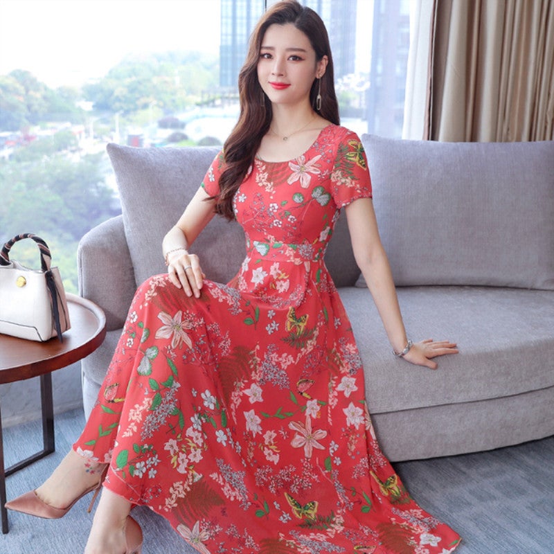 Summer Floral V-Neck Midi Dress 01 Red 01 Red - Image 4