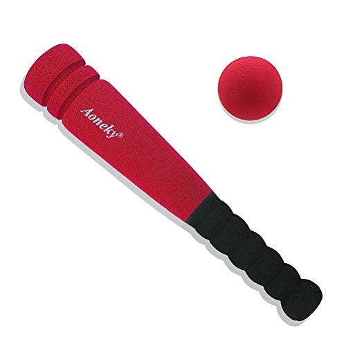 Aoneky Min Foam Baseball Bat and Ball for Toddler - Indoor Soft Super Safe T Ball Bat Toys Set for Kids Age 1 Years Old, Best Gift for Children, 11.8 inch (Red) - Image 1