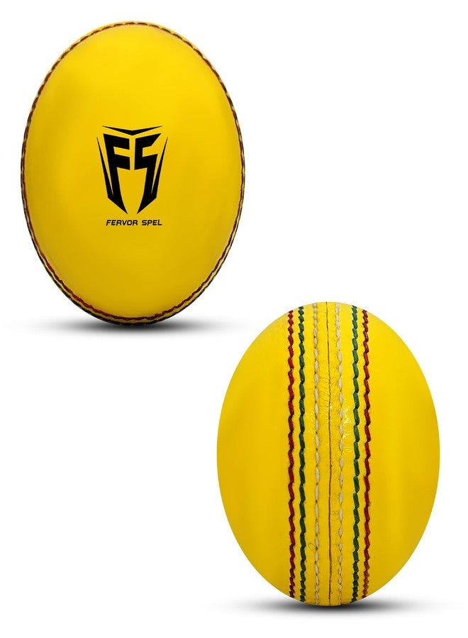 Fervor Spel Indoor Cricket Leather Ball - Genuine Yellow Leather Cricket Balls (Plastic Core) for Indoor Cricket Practice (Pack of 2) - Image 1