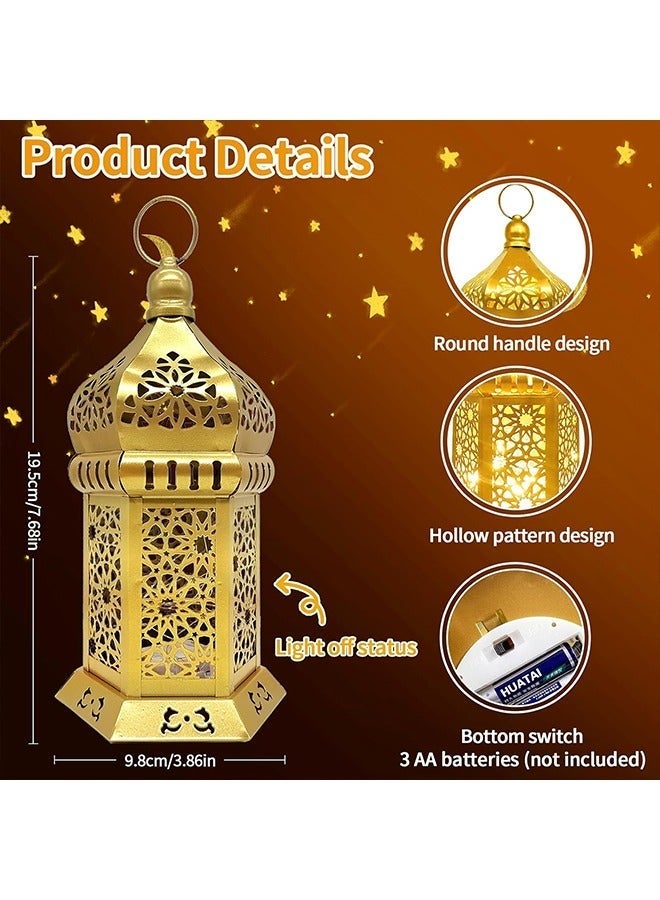 Yoawllty Ramadan Lights, Ramadan Lantern, Ramadan Decorations for Home, Vintage LED Lantern Hollow Design Decorations for Ramadan Holiday Table Decor - Image 5