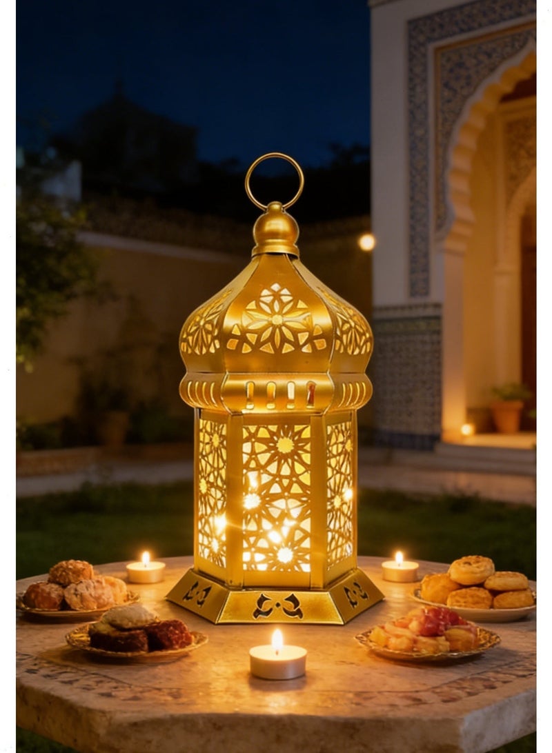 Yoawllty Ramadan Lights, Ramadan Lantern, Ramadan Decorations for Home, Vintage LED Lantern Hollow Design Decorations for Ramadan Holiday Table Decor - Image 1