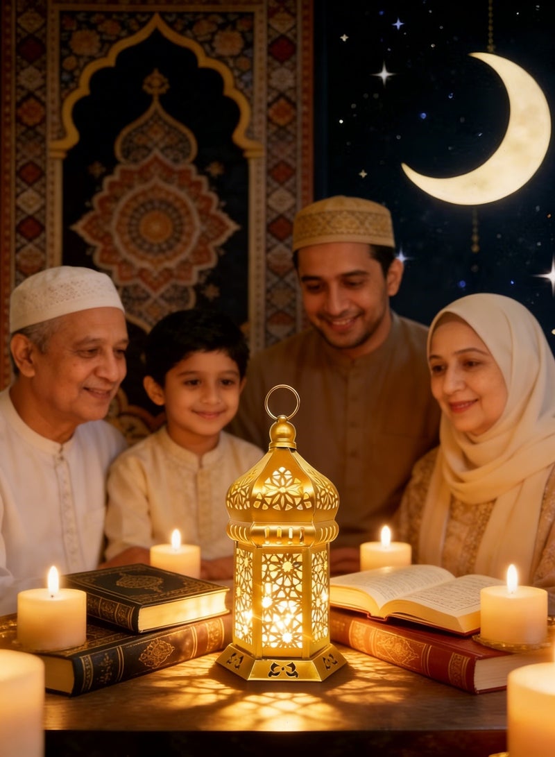 Yoawllty Ramadan Lights, Ramadan Lantern, Ramadan Decorations for Home, Vintage LED Lantern Hollow Design Decorations for Ramadan Holiday Table Decor - Image 2