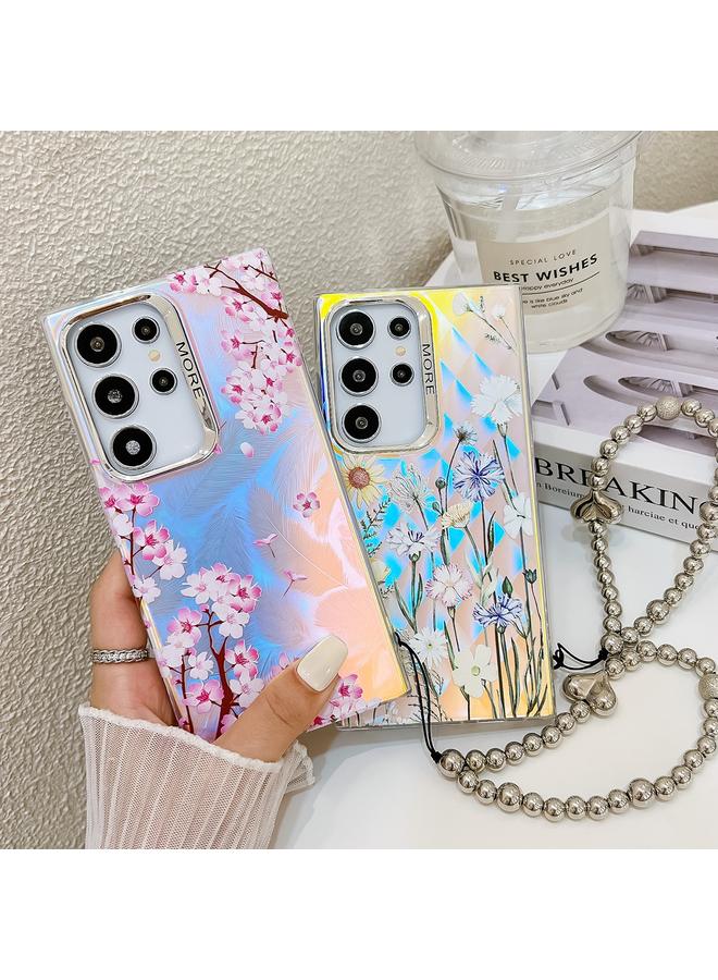 اس-توب جراب لهاتف Samsung Galaxy S22 Ultra 5G، جراب هاتف مطلي بالكهرباء ومزين بزهرة ليزر مع حزام معصم - Image 2