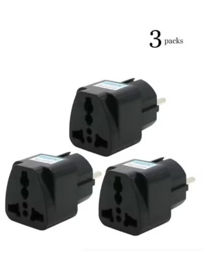 Chabeia （3 pack）UK to EU Plug Travel Adapter，Wall Power Charger，3-pin KSA/UAE/UK Plug Convert to 2-pin EU/Germany/France/Italy/Spain Socket Converter-Type， E/F European Adapter for KSA/ US/UK/JP/CN/AU（Black) - Image 1