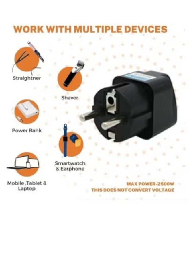 Chabeia （3 pack）UK to EU Plug Travel Adapter，Wall Power Charger，3-pin KSA/UAE/UK Plug Convert to 2-pin EU/Germany/France/Italy/Spain Socket Converter-Type， E/F European Adapter for KSA/ US/UK/JP/CN/AU（Black) - Image 5