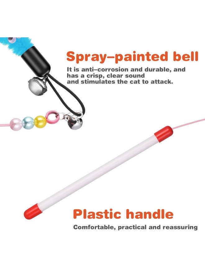 COBEE Cat Toys Wand Replacement, 6Pcs Furry Tail Worms With Bells + Cat Fishing Pole Toy, Cat Wand Toy Replacement Refills, Assorted Teaser Refills With Bell For Cat Kitten - Image 3
