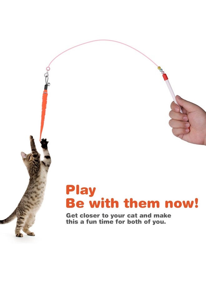 COBEE Cat Toys Wand Replacement, 6Pcs Furry Tail Worms With Bells + Cat Fishing Pole Toy, Cat Wand Toy Replacement Refills, Assorted Teaser Refills With Bell For Cat Kitten - Image 2