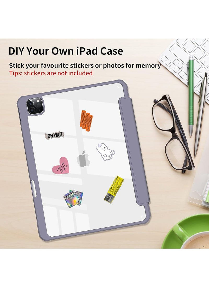 Case Cover For Apple iPad Pro 11 inch (2022/2021/2020/2018) Generation with Pencil Holder, [Support Apple Pencil Charging and Touch ID], Clear Transparent Case with Auto Wake/Sleep