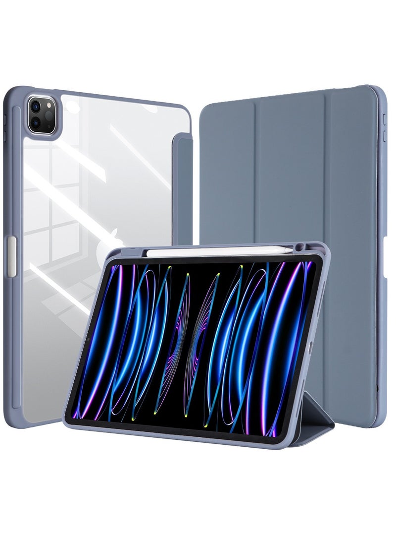 روك بو حافظة iPad Pro مقاس 11 بوصة الجيل الرابع/الثالث/الثاني/الأول 2022/2021/2020/2018 مرفق مغناطيسي قلم رصاص ثانٍ مع حامل قلم رصاص على الجانب الأيمن وغطاء شفاف صلب للاستيقاظ/النوم التلقائي - Image 1