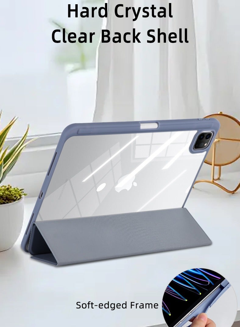 روك بو حافظة iPad Pro مقاس 11 بوصة الجيل الرابع/الثالث/الثاني/الأول 2022/2021/2020/2018 مرفق مغناطيسي قلم رصاص ثانٍ مع حامل قلم رصاص على الجانب الأيمن وغطاء شفاف صلب للاستيقاظ/النوم التلقائي - Image 3