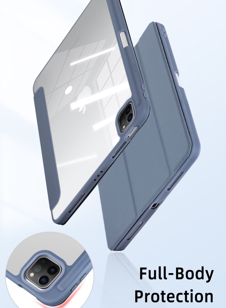 روك بو حافظة iPad Pro مقاس 11 بوصة الجيل الرابع/الثالث/الثاني/الأول 2022/2021/2020/2018 مرفق مغناطيسي قلم رصاص ثانٍ مع حامل قلم رصاص على الجانب الأيمن وغطاء شفاف صلب للاستيقاظ/النوم التلقائي - Image 4