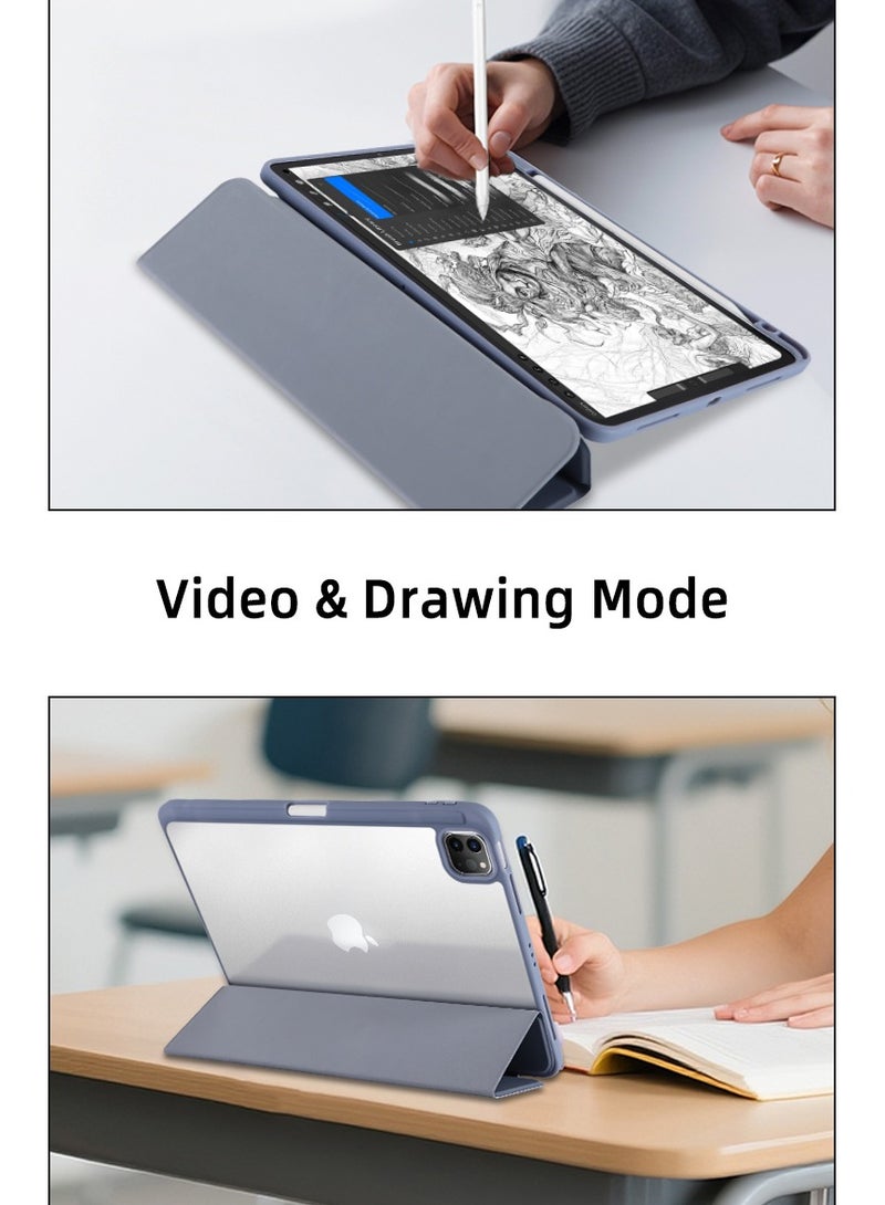 روك بو حافظة iPad Pro مقاس 11 بوصة الجيل الرابع/الثالث/الثاني/الأول 2022/2021/2020/2018 مرفق مغناطيسي قلم رصاص ثانٍ مع حامل قلم رصاص على الجانب الأيمن وغطاء شفاف صلب للاستيقاظ/النوم التلقائي - Image 5