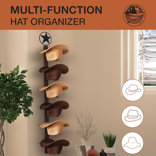 Paladin P-ALADIN Cowboy Hat Holder, Cowboy Hat Rack for Wall, 6-Piece Wall-Mount Western Hat Organizer with Wooden Board – Storage Hat Holder Organizer - Image 3