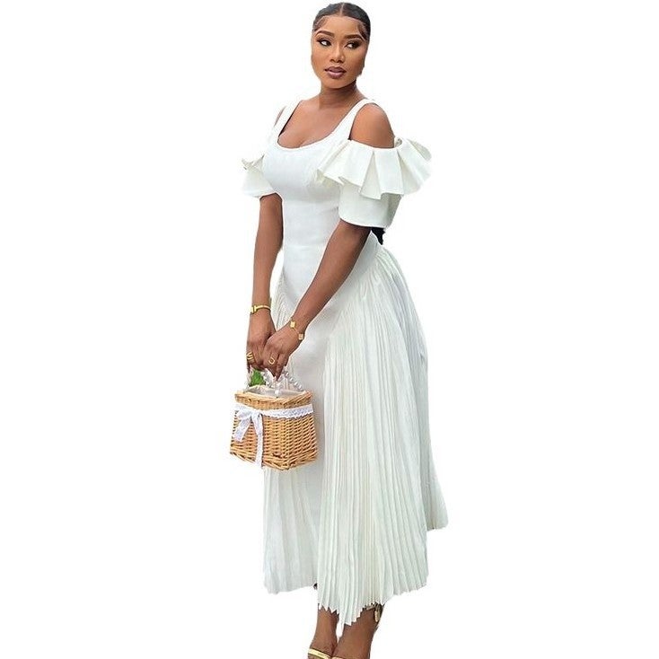 African Style Women's U-Neck Ruffle Sleeve High Waist Maxi Dress - Image 4
