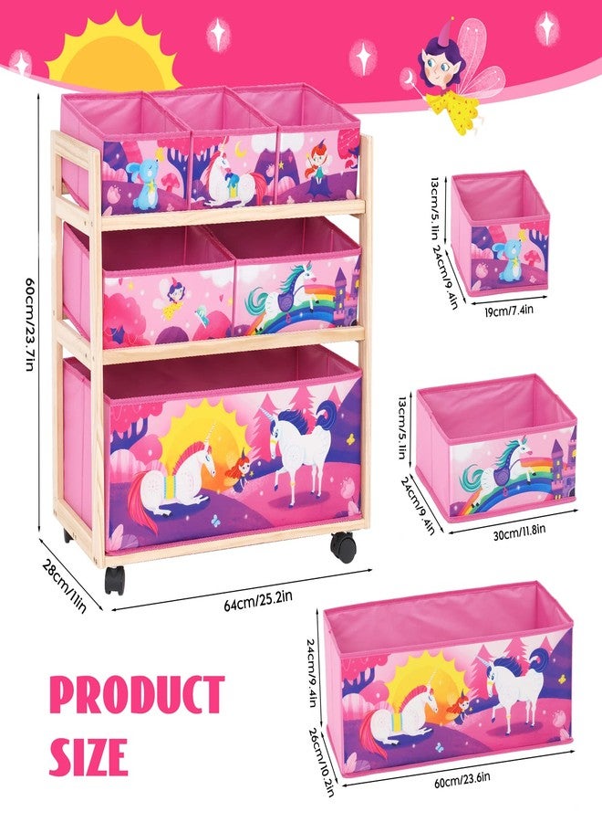 Jomifin kids Toy Storage Organizer with Wheels, Utility Rolling Cart with Large Storage Capacity for Bedroom, Toy Room, Playroom - Hold Toys, Books, Blankets (Pink) - Image 4