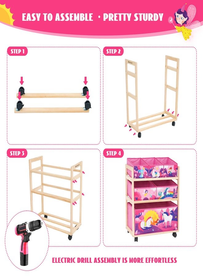 Jomifin kids Toy Storage Organizer with Wheels, Utility Rolling Cart with Large Storage Capacity for Bedroom, Toy Room, Playroom - Hold Toys, Books, Blankets (Pink) - Image 2