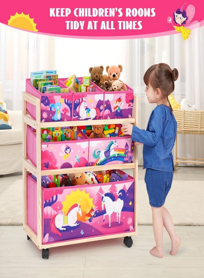 Jomifin kids Toy Storage Organizer with Wheels, Utility Rolling Cart with Large Storage Capacity for Bedroom, Toy Room, Playroom - Hold Toys, Books, Blankets (Pink) - Image 3