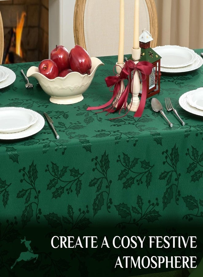 Softalker Christmas Jacquard Tablecloth - Waterproof Winter Vintage Damask Rectangle Table Cloth, Xmas Holly Polyester Fabric Table Cover Decor for Holiday, Dining, Party - Green 60 x 84 Inch - Image 4