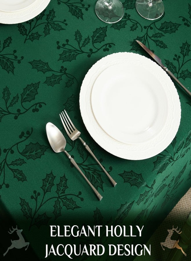 Softalker Christmas Jacquard Tablecloth - Waterproof Winter Vintage Damask Rectangle Table Cloth, Xmas Holly Polyester Fabric Table Cover Decor for Holiday, Dining, Party - Green 60 x 84 Inch - Image 5