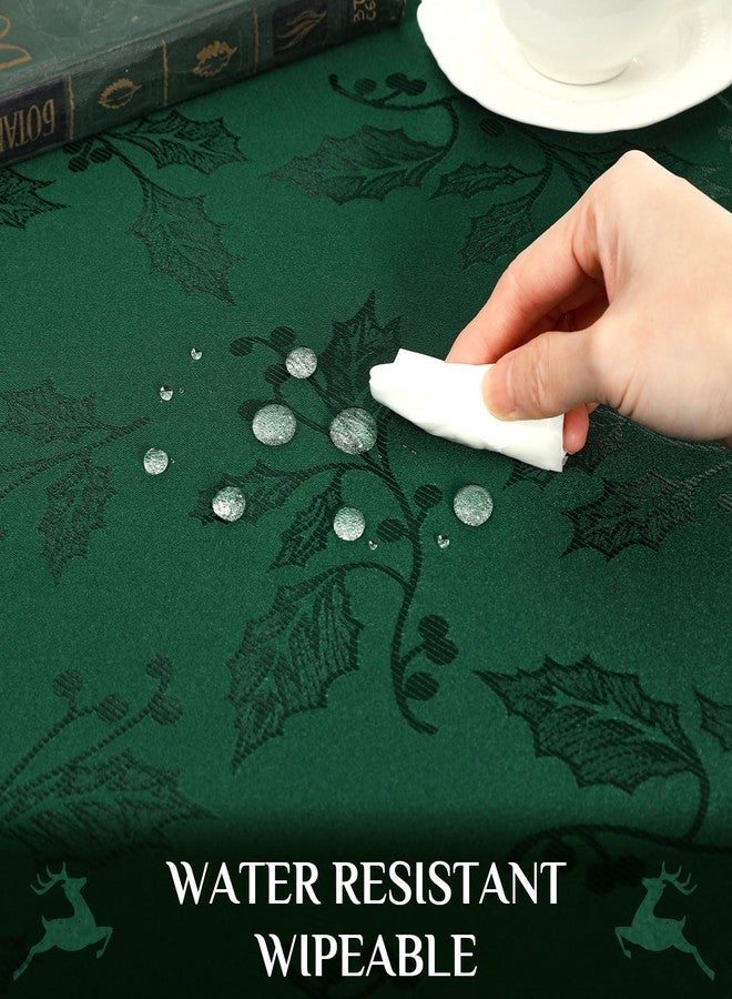 Softalker Christmas Jacquard Tablecloth - Waterproof Winter Vintage Damask Rectangle Table Cloth, Xmas Holly Polyester Fabric Table Cover Decor for Holiday, Dining, Party - Green 60 x 84 Inch - Image 3
