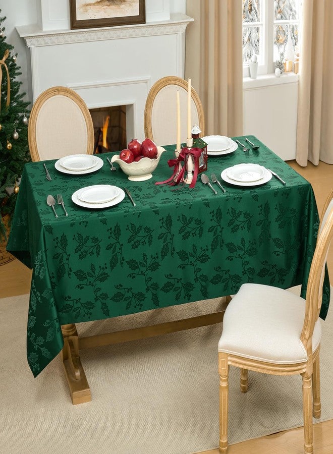 Softalker Christmas Jacquard Tablecloth - Waterproof Winter Vintage Damask Rectangle Table Cloth, Xmas Holly Polyester Fabric Table Cover Decor for Holiday, Dining, Party - Green 60 x 84 Inch - Image 2