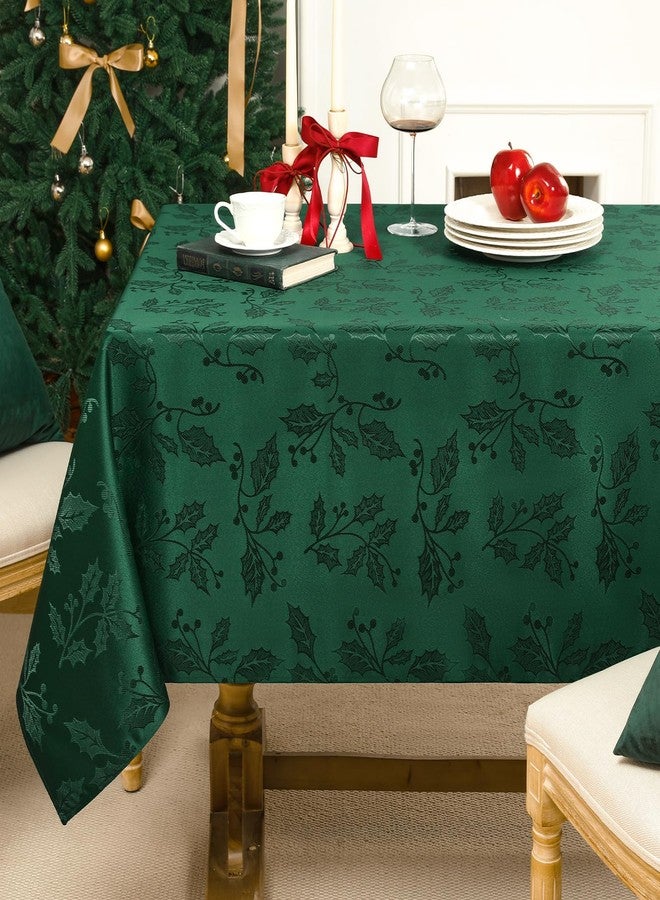 Softalker Christmas Jacquard Tablecloth - Waterproof Winter Vintage Damask Rectangle Table Cloth, Xmas Holly Polyester Fabric Table Cover Decor for Holiday, Dining, Party - Green 60 x 84 Inch - Image 1