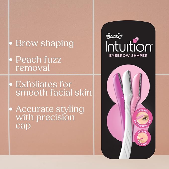 WILKINSON SWORD Intuition Eyebrow Shaper for Women Facial Hair Remover and Trimmer Exfoliating Dermaplaning Tool Pack of 3 Disposable Razors - Image 2