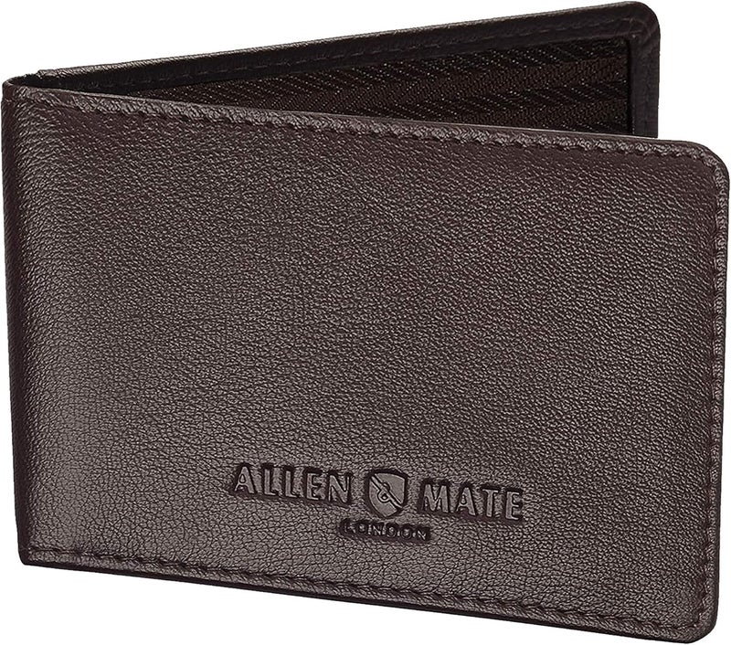ALLEN & MATE 100% LEATHER Travel Pass Card Holder/Driving License, Metro, Ventra, Smart Card, Minimalist Wallet Credit Card Holder (Brown Premium) - Image 1