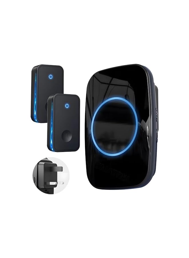 promass Wireless Doorbell, Black Waterproof Door Bell Kit with 2 Press Self-Powered Transmitter 1 Plug-in LED Flashing Receivers, 60 Chimes, 5 Level Volumes Ring Doorbell Wireless for Home, Office - Image 2