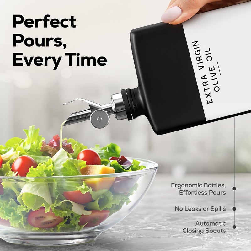 Brighter Barns Black Glass Olive Oil Dispenser Bottle for Kitchen by - Soy Sauce Dispenser, Coffee Syrup Bottle - Kitchen Decor for Restaurant, Airbnb, Coffee Bar Accessories (Black/Silver, Set of 2) - Image 2