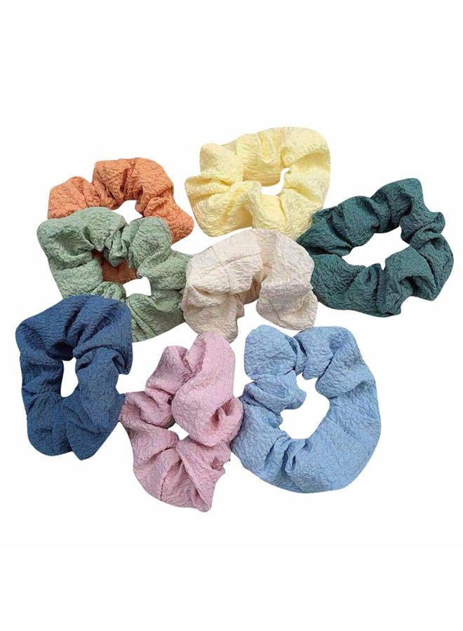 KINFENE 8 Pack Soft Linen Cotton Fabric Sleep Hair Scrunchies Skin Friendly Hair Bobbles Elastics Ponytail Holders Hair Wrist Ties Bands Cloth Scrunchies for Show Gym Dance Party Club Girl Women - Image 1