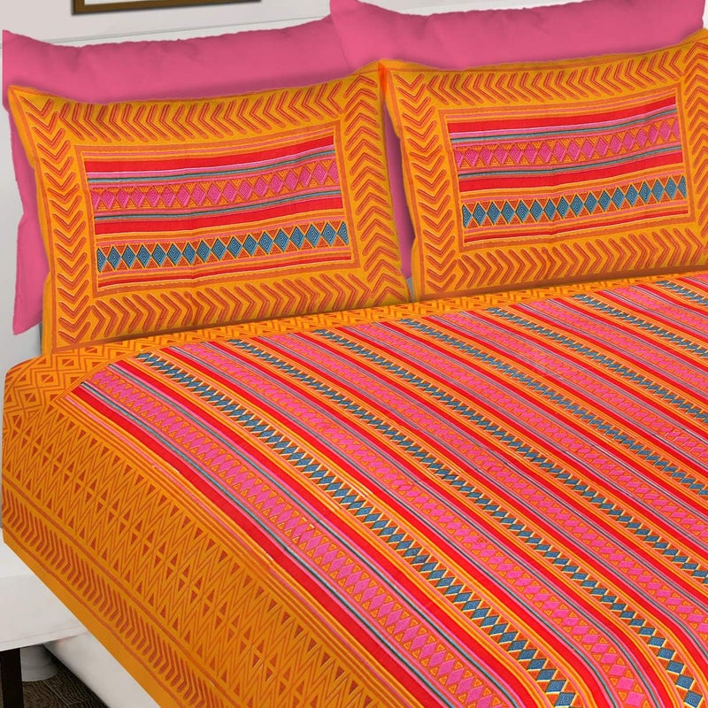 100 Cotton Double Bedsheet for Double Bed King Size Traditional Jaipuri Bedsheet with 2 Pillow Covers Multi091